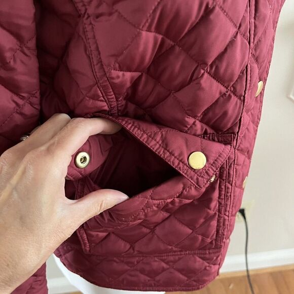 J Crew Quilted Barn Down Field Jacket XS Burgundy Chore Corduroy Collar Preppy - Picture 6 of 14